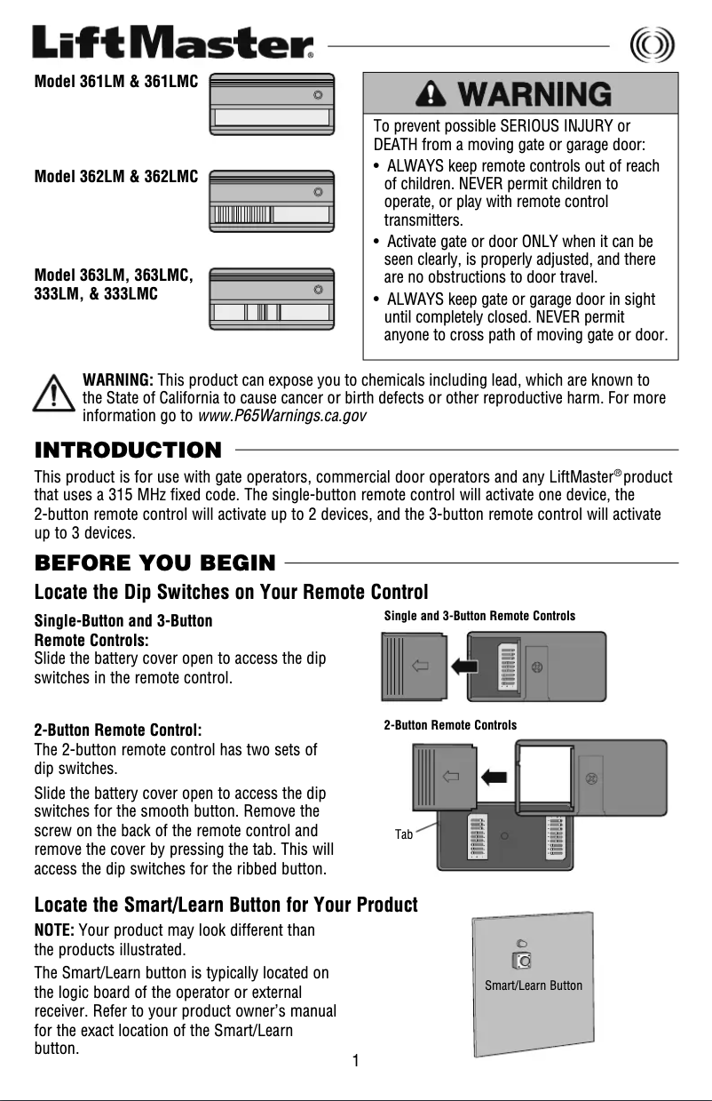 First page image of the manual for 361LMC