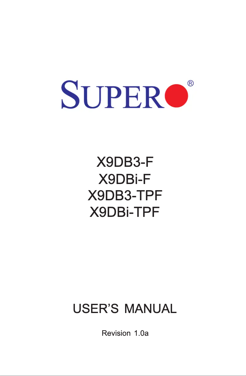 Page 1 of the manual User Manual Supermicro X9DBi-F