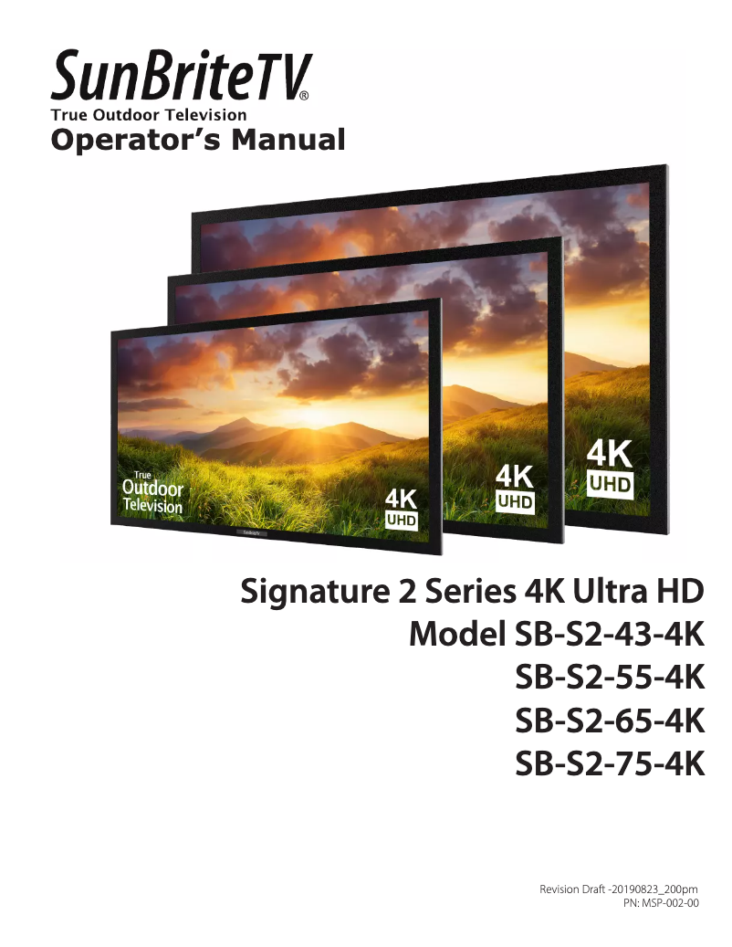 First page image of the manual for Signature 2 SB-S2-75-4K