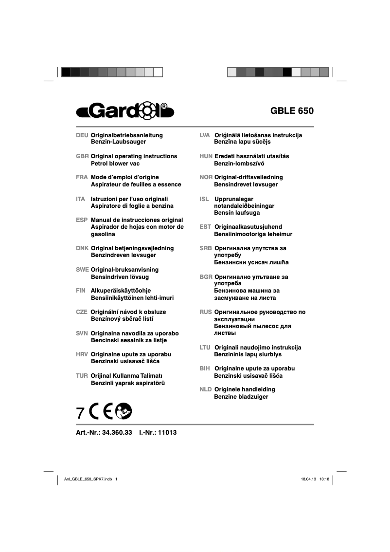 Page 1 of the manual User Manual Gardol GBLE 650