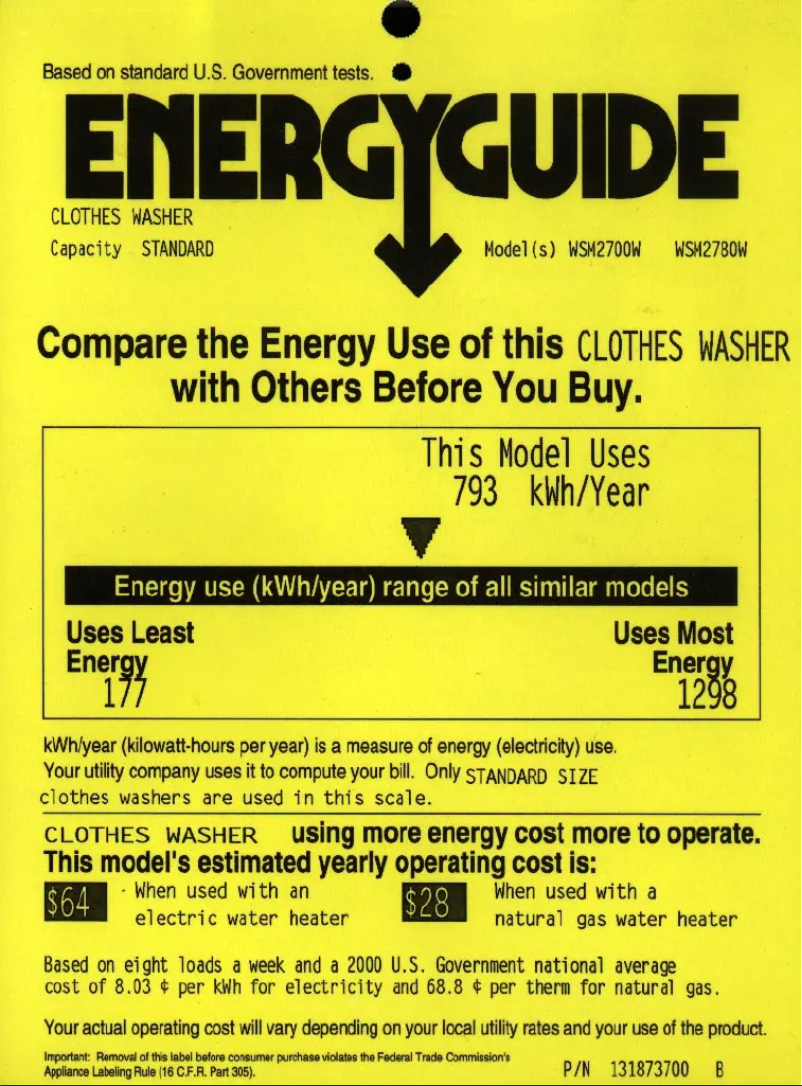 Page 1 of the manual Energy Label GE WSM2700WAA