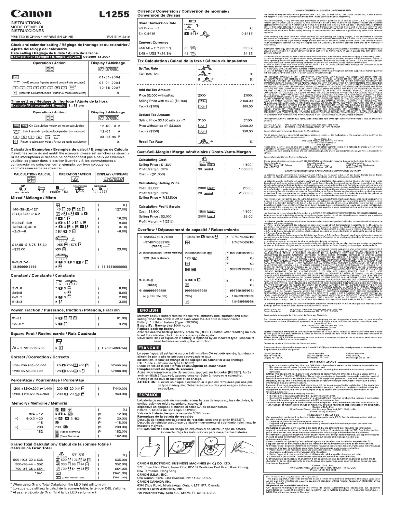 Page 1 of the manual User Manual Canon L1255