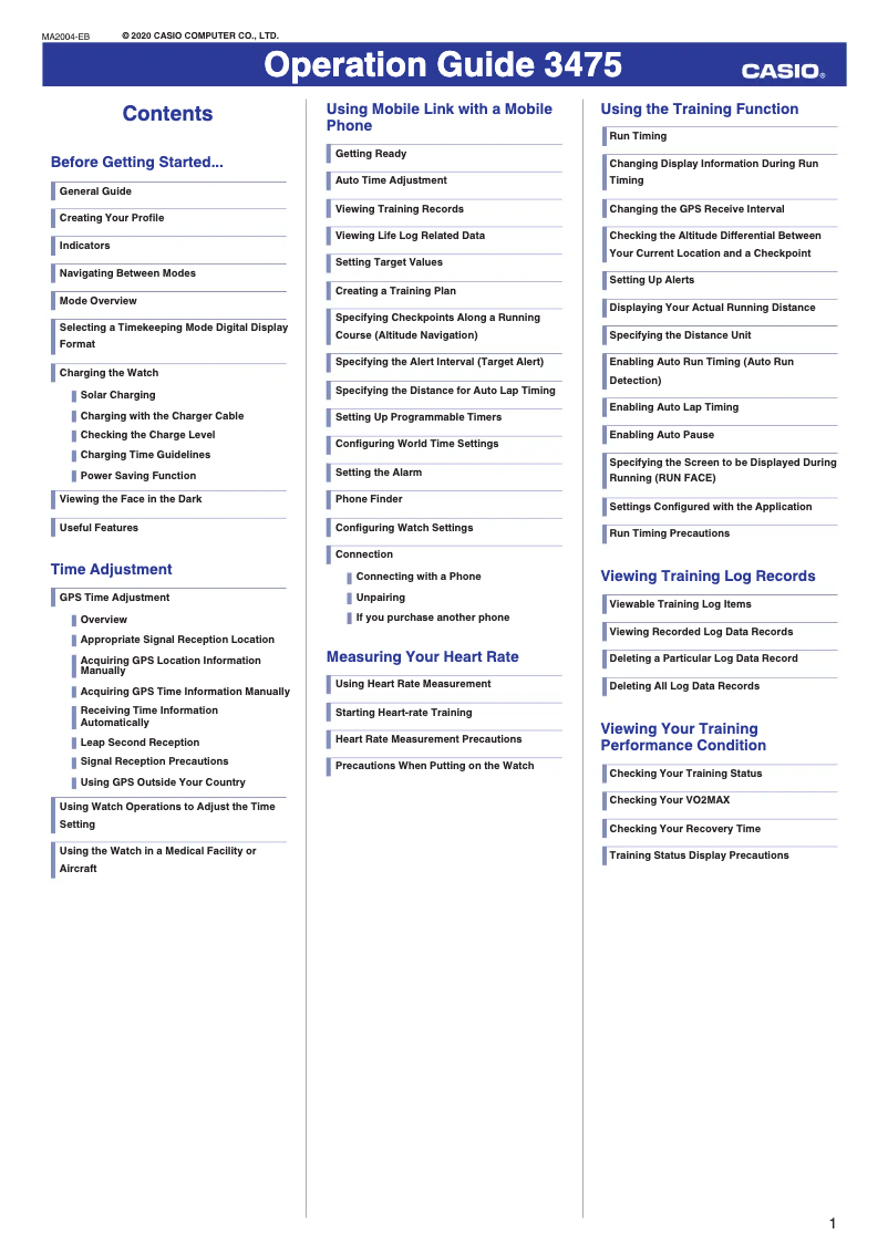 Page 1 of the manual User Manual Casio G-Shock GBD-H1000-8ER