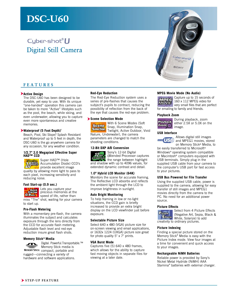 Page 1 of the manual Technical Sheet Sony Cybershot DSC-U60