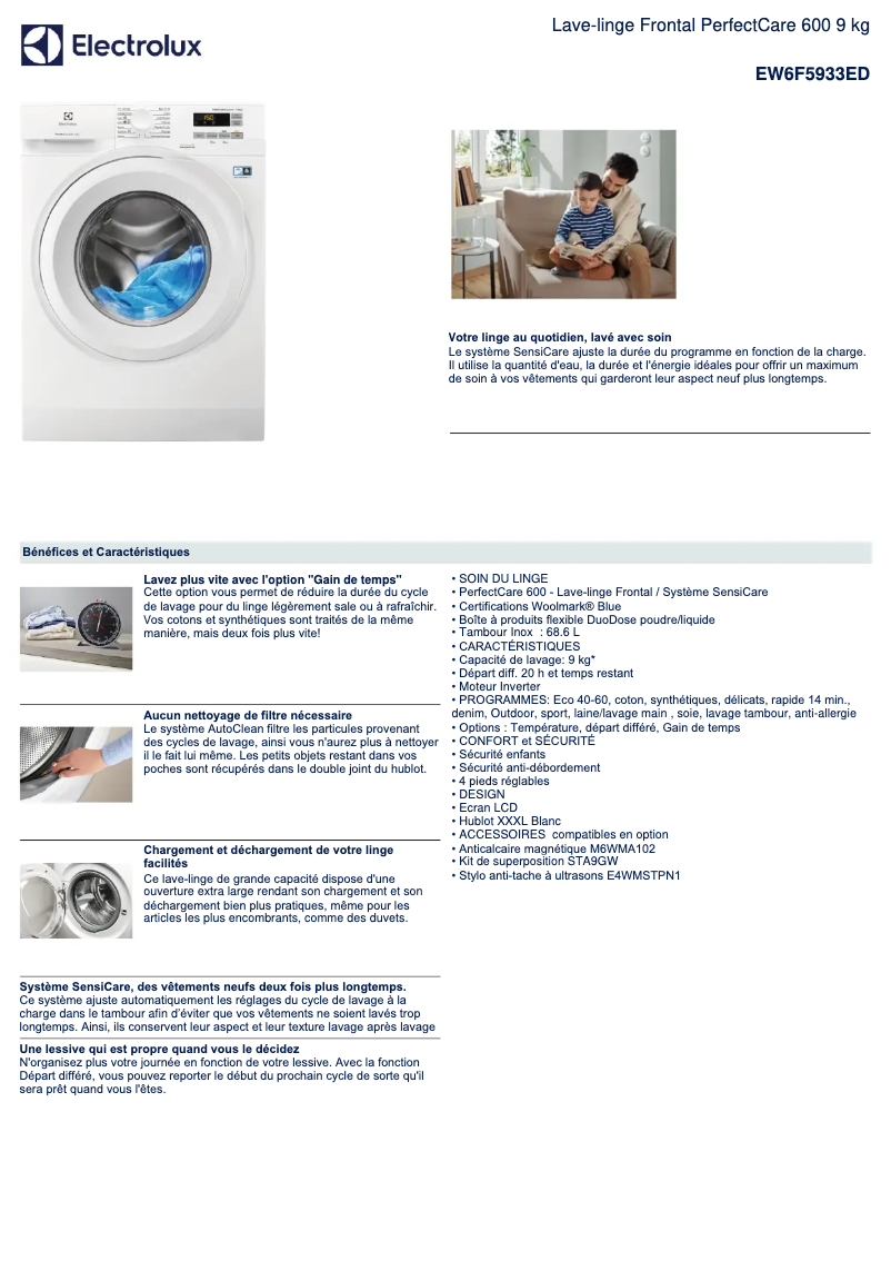 Page 1 of the manual Technical Sheet Electrolux EW6F5933ED