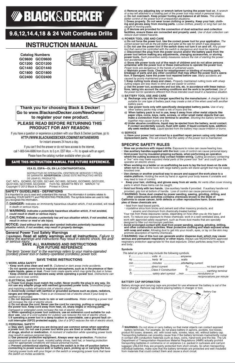First page image of the manual for GC180WD