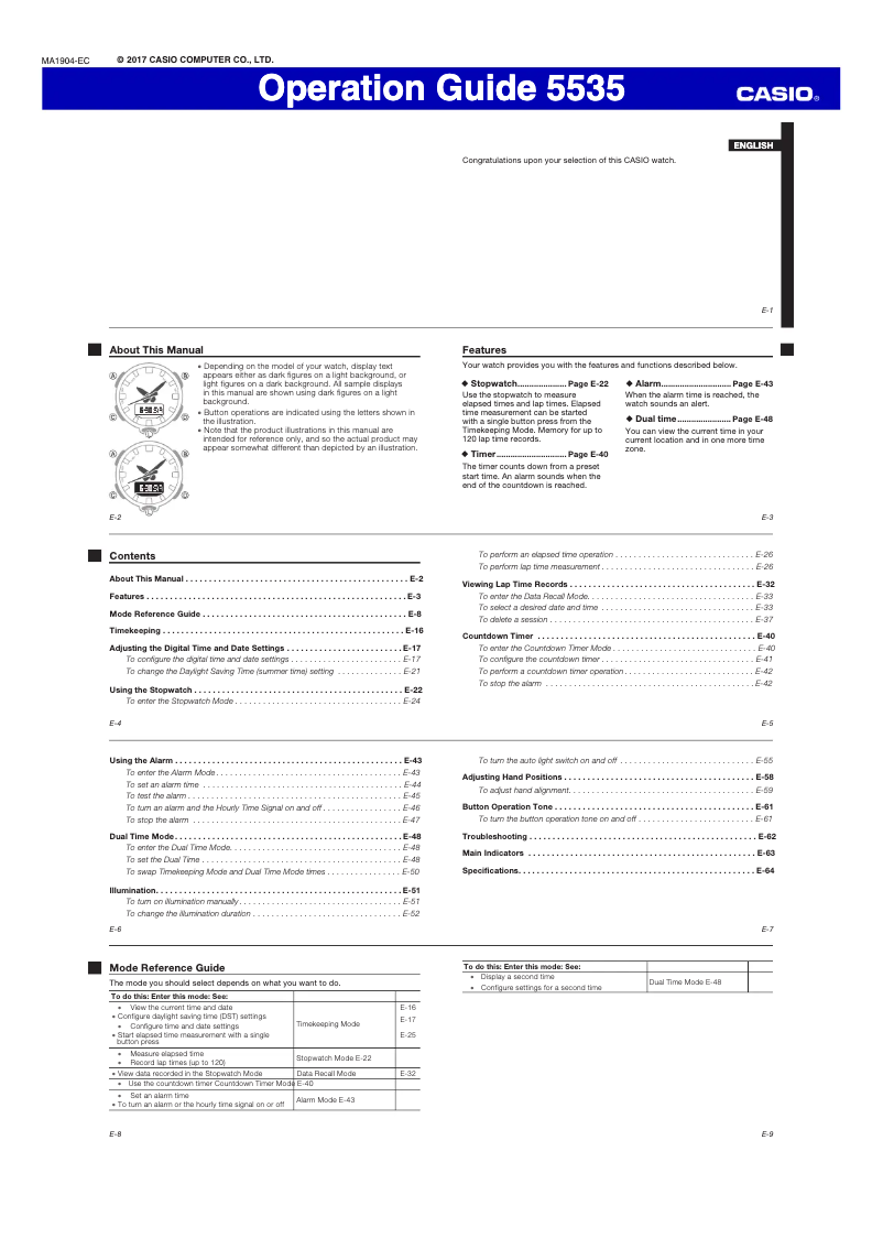 Page 1 of the manual User Manual Casio G-Shock GA-800