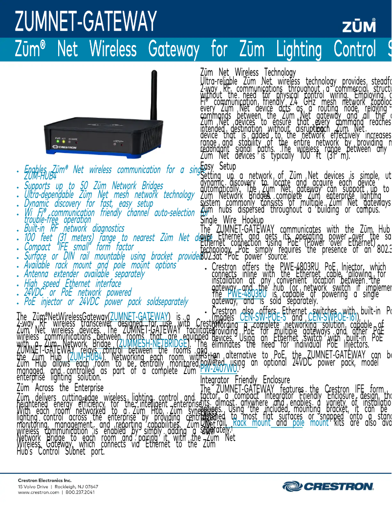 First page image of the manual for ZUMNET-GATEWAY