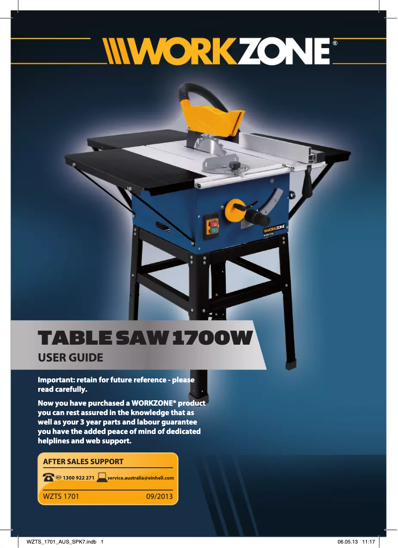 First page image of the manual for WZTS 1701