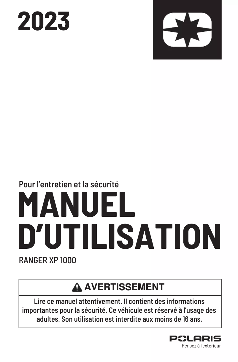 Page 1 of the manual User Manual Polaris RANGER XP 1000 Nordic Pro SE (2023)