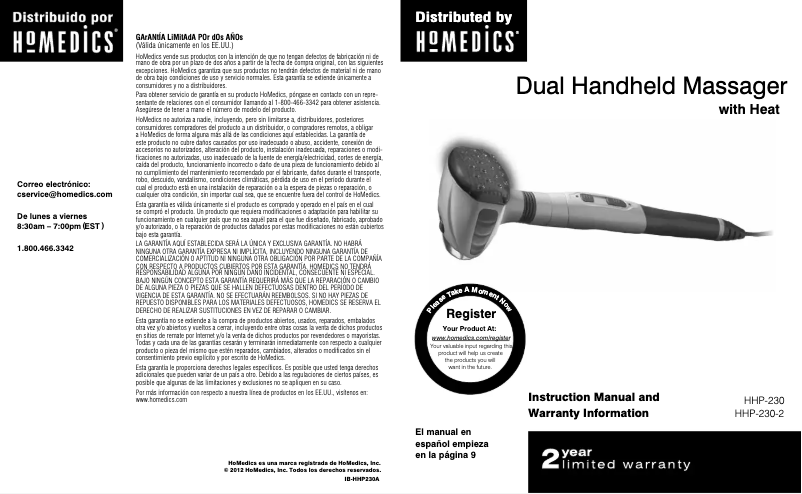 Page 1 de la notice Manuel utilisateur Homedics HHP-230