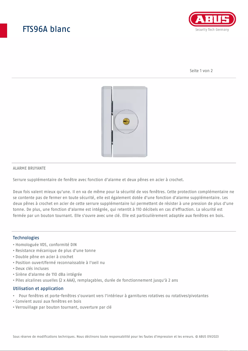 First page image of the manual for FTS96A