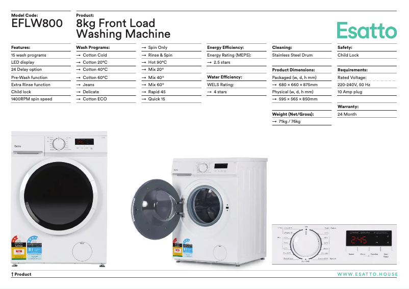 First page image of the manual for EFLW800