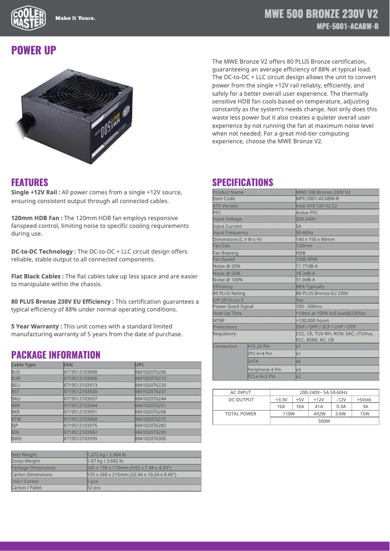 First page image of the manual for MWE 500 Bronze V2