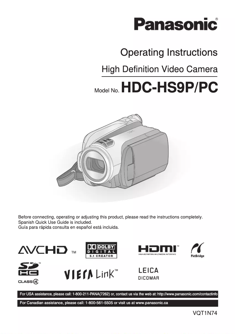 Page 1 of the manual User Manual Panasonic HDC-HS9