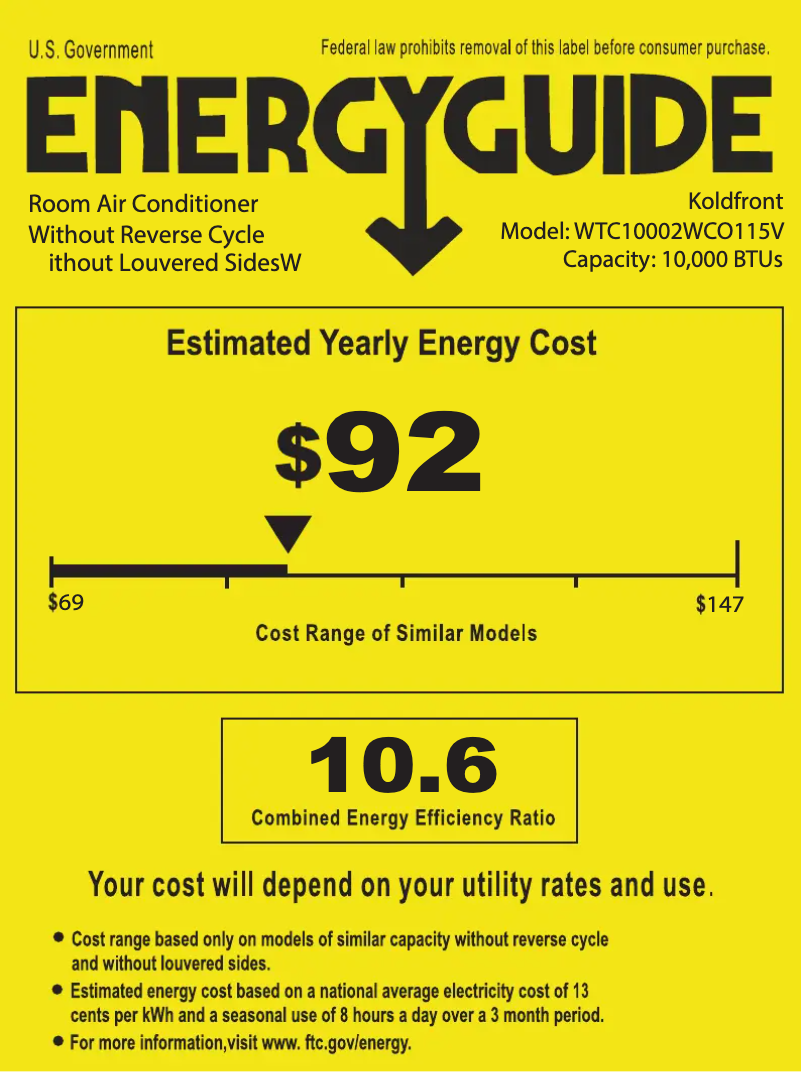 Page 1 of the manual Energy Label Koldfront WTC10002WCO115V