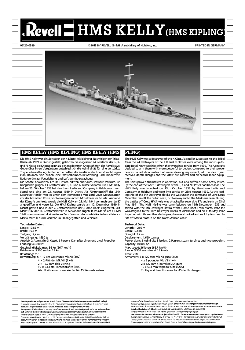 Page 1 of the manual User Manual Revell HMS Kelly/HMS Kipling