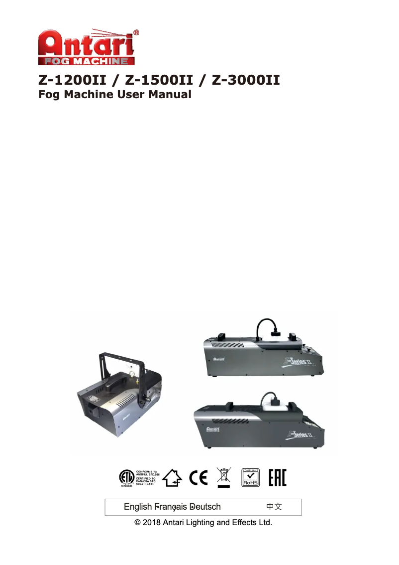 Page 1 of the manual User Manual Antari Z-1500 MK2