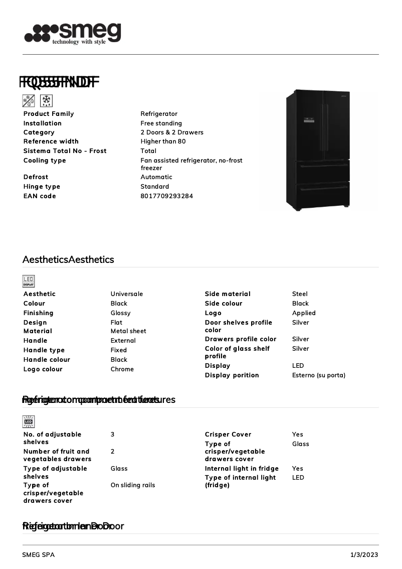 Page 1 of the manual Brochure Smeg FQ55FNDF