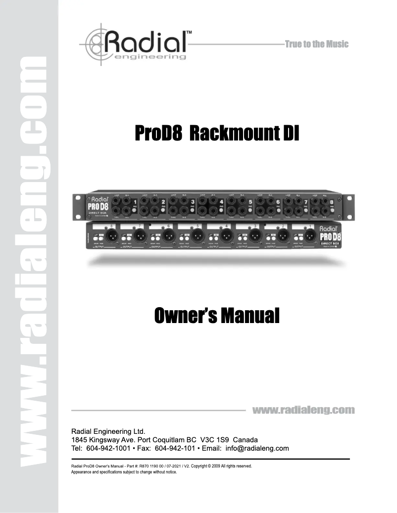 First page image of the manual for Pro D8