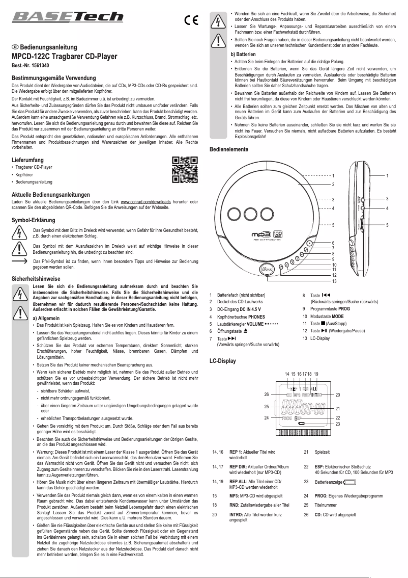 First page image of the manual for MPCD-122C