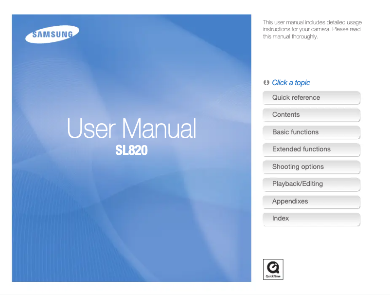 Page 1 of the manual User Manual Samsung SL820