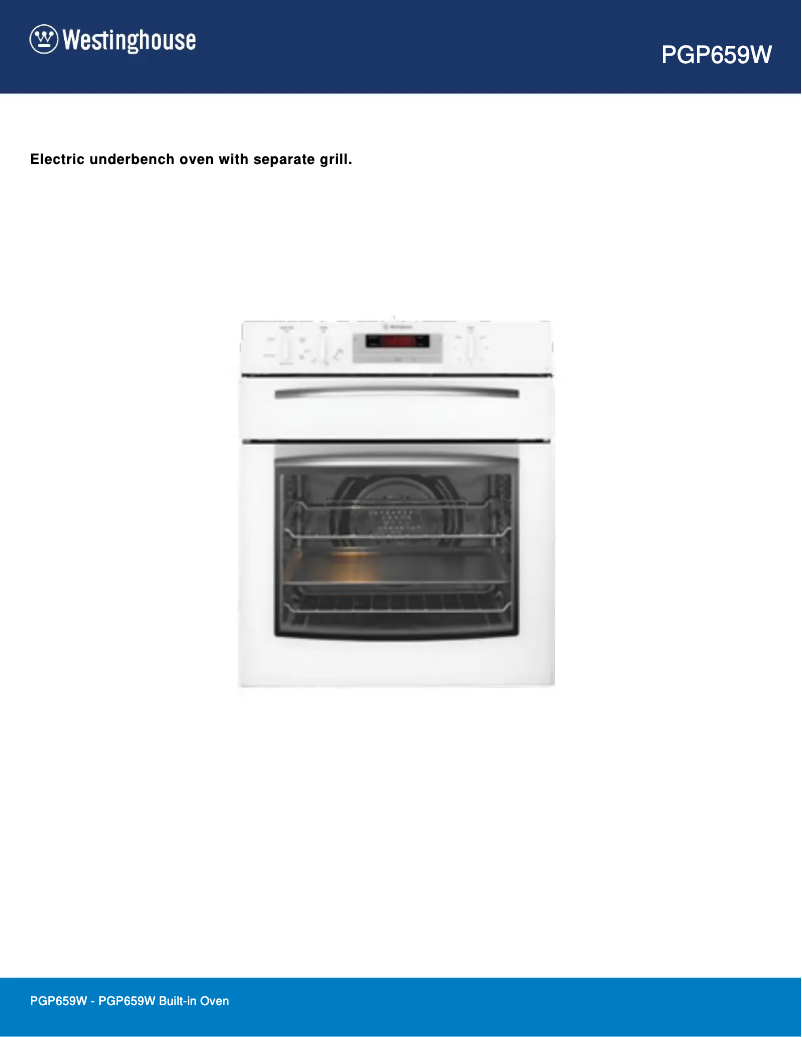 Page 1 of the manual Technical Sheet Westinghouse PGP659W