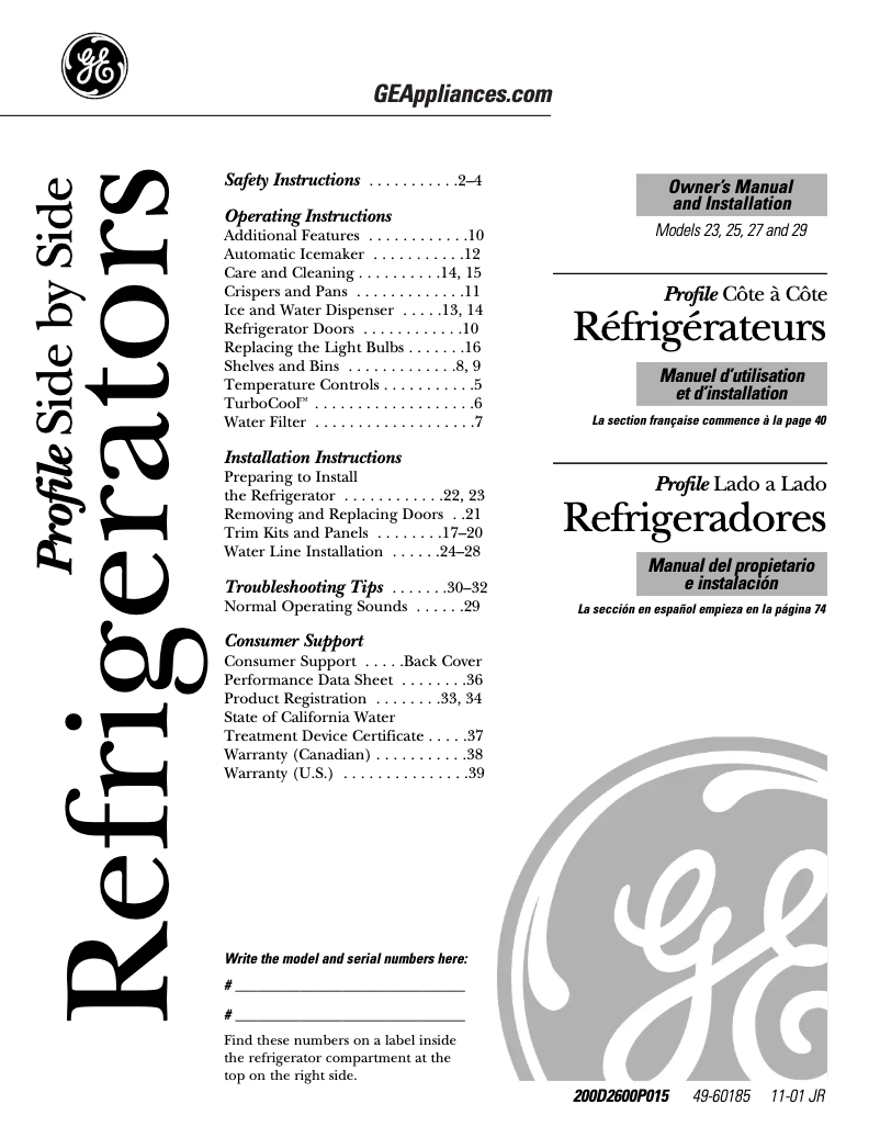 Page 1 of the manual Use and Maintenance Manual GE PSS25MGNBB