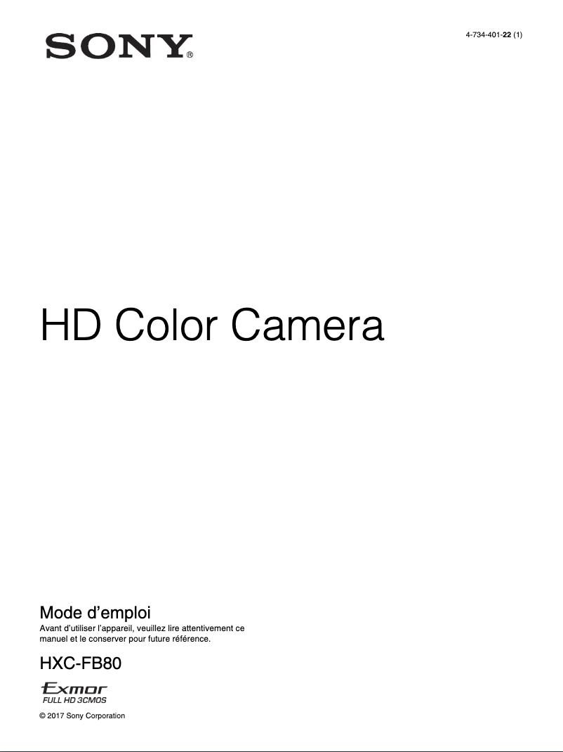 Page 1 of the manual User Manual Sony HXC-FB80