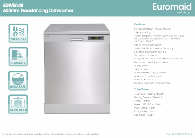 First page image of the manual for EDWB14S