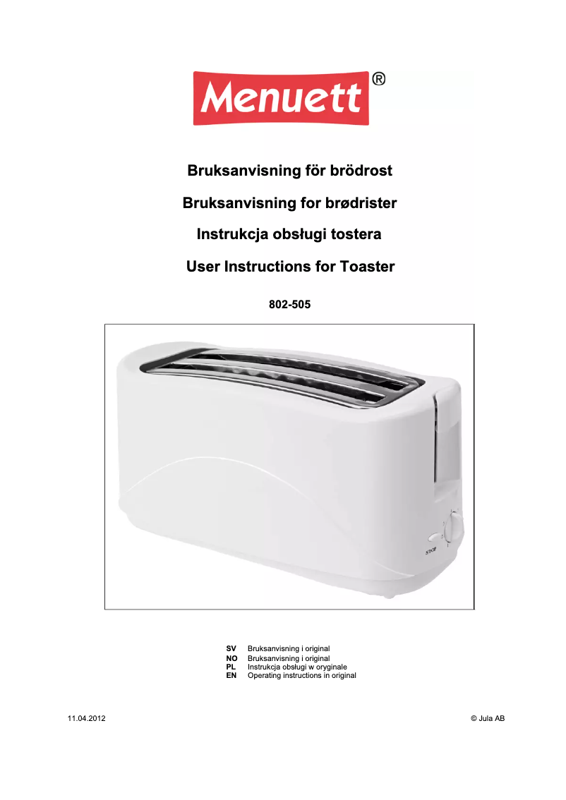 First page image of the manual for 802-505