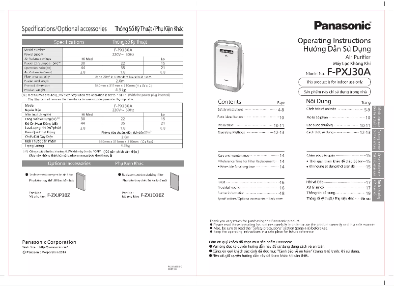 Page 1 of the manual User Manual Panasonic F-PXJ30A
