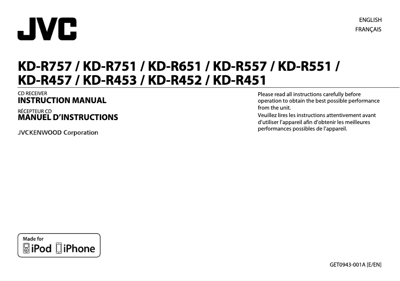First page image of the manual for KD-R452
