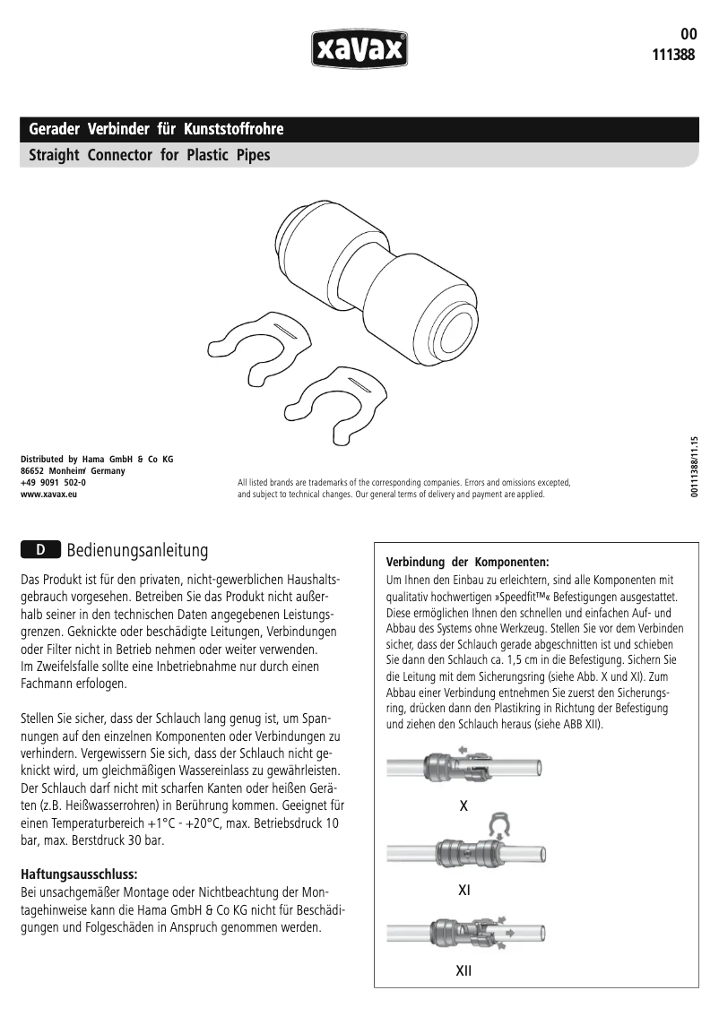 Page 1 of the manual User Manual Hama 00111388 Xavax