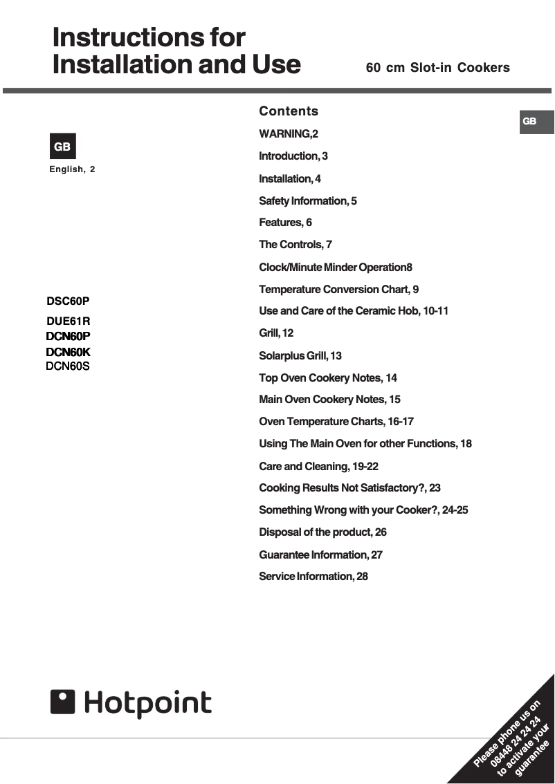 Page 1 of the manual User Manual Hotpoint DCN60K
