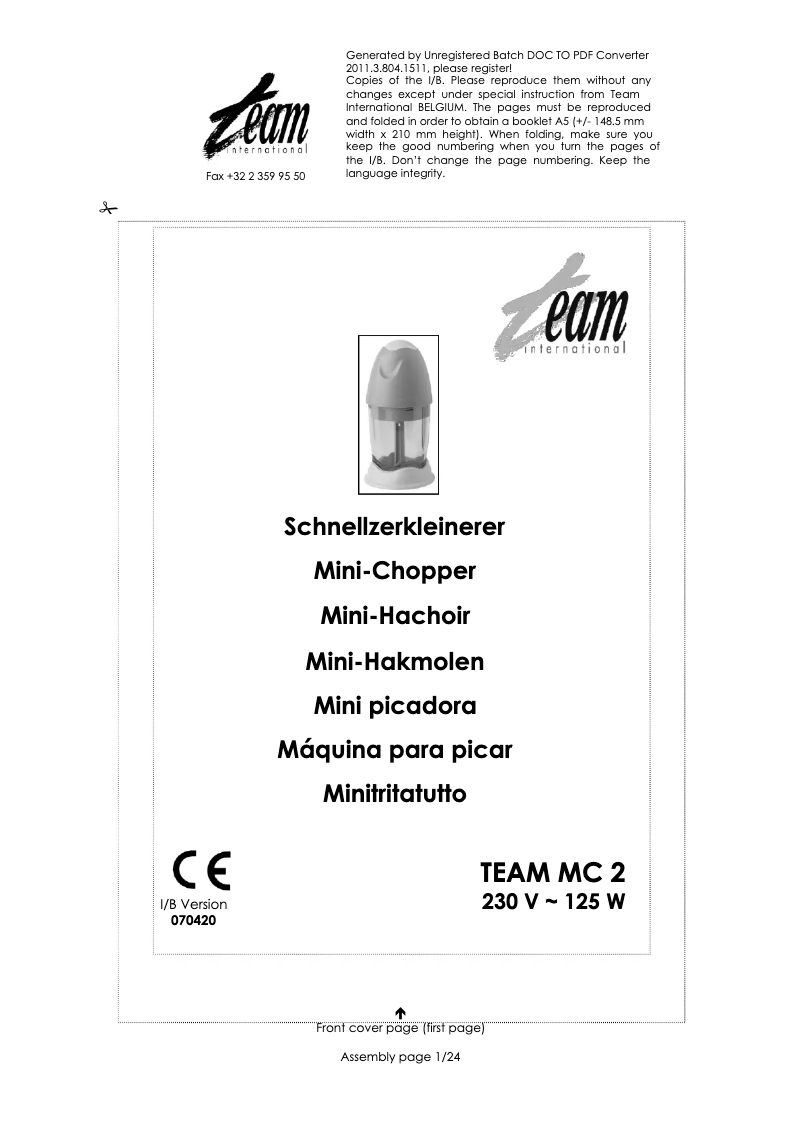 Image de la première page du manuel de l'appareil MC 2