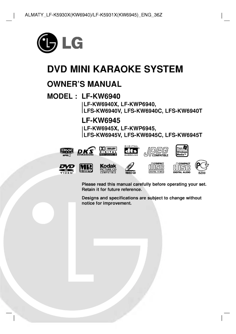 First page image of the manual for LF-KW6945