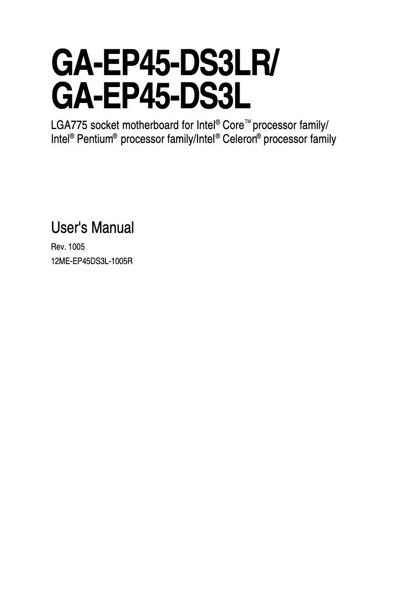 Page 1 of the manual User Manual Gigabyte GA-EP45-DS3LR
