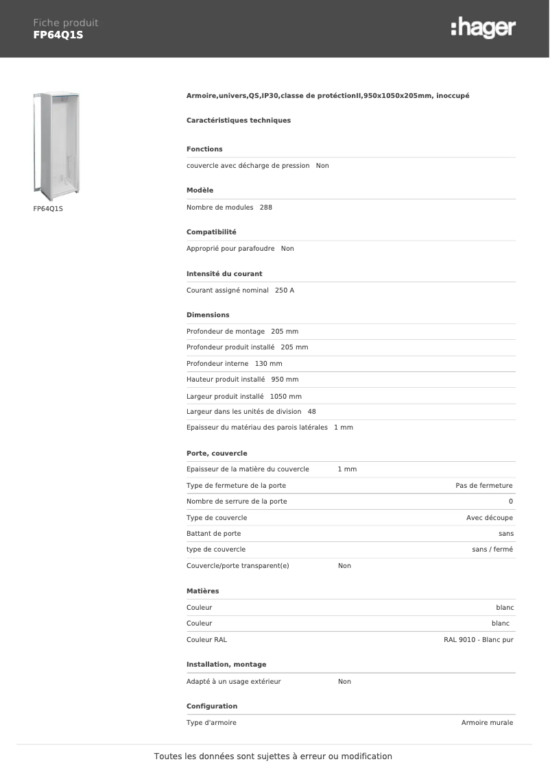 First page image of the manual for FP64Q1S