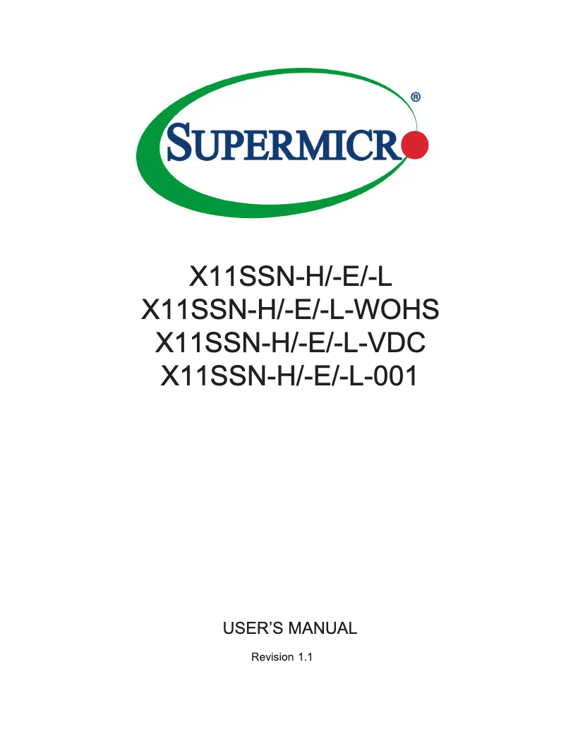 Page 1 of the manual User Manual Supermicro X11SSN-H-VDC