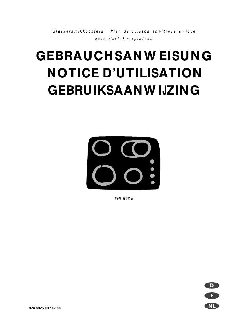 First page image of the manual for EHL802