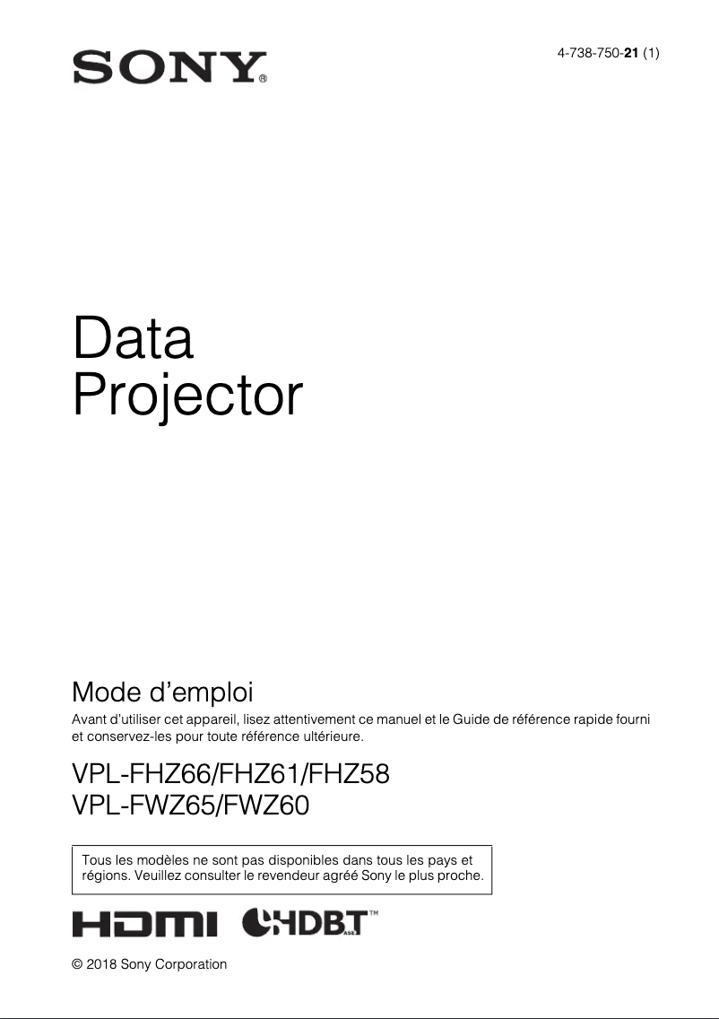 Page 1 of the manual Instruction Manual Sony VPL-FHZ66