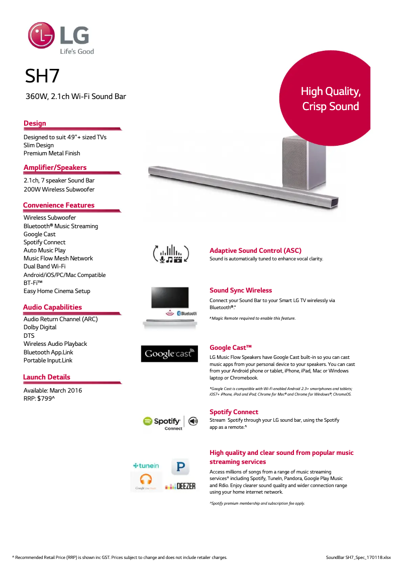Page 1 of the manual Technical Sheet LG SH7