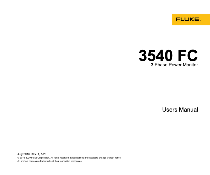 Page 1 of the manual User Manual Fluke 3540 FC