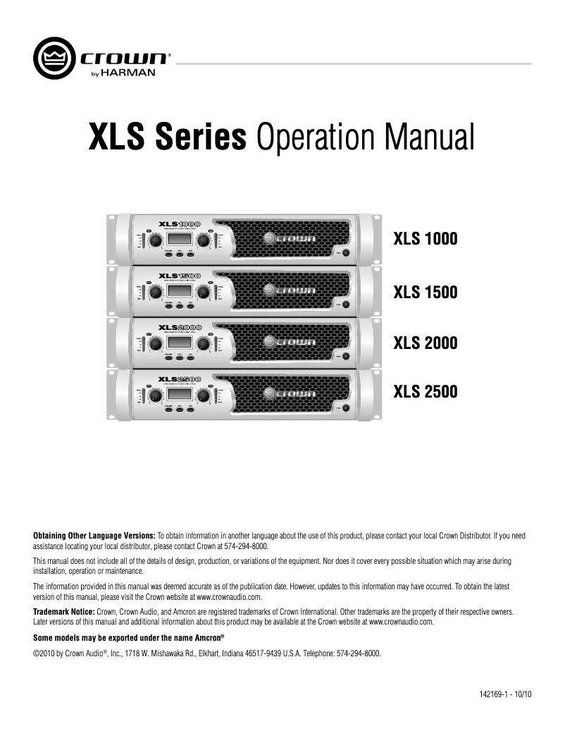 First page image of the manual for XLS2500