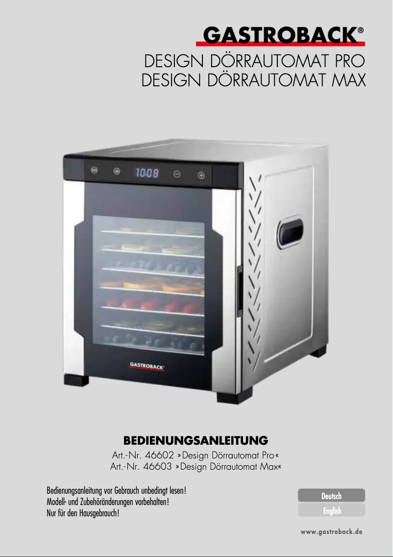 Page 1 of the manual User Manual Gastroback Design Pro 46602