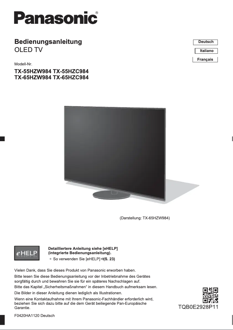 Page 1 of the manual User Manual Panasonic TX-65HZC984