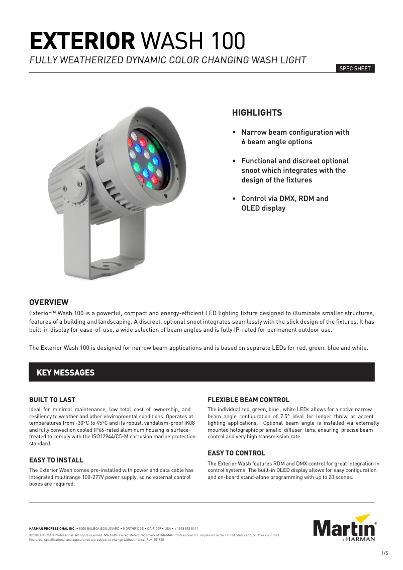 Page 1 of the manual Technical Sheet Martin Exterior Wash 100