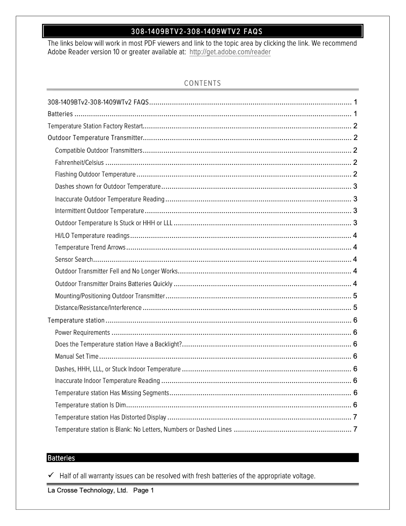 First page image of the manual for 308-1409WTV2