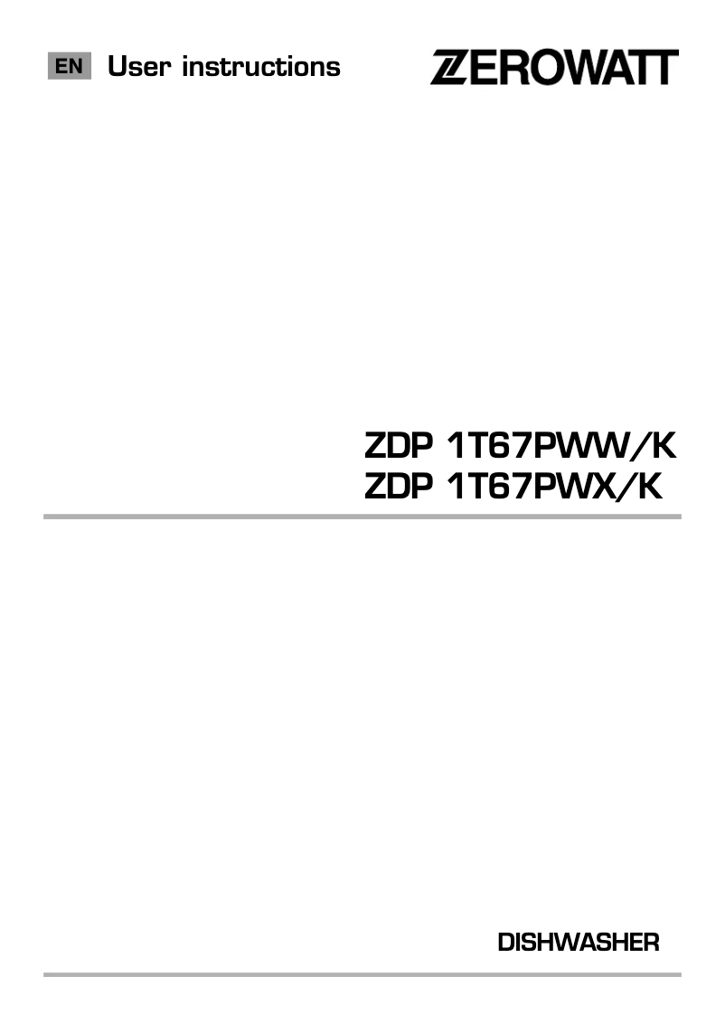 First page image of the manual for ZDP 1T67PWX/K